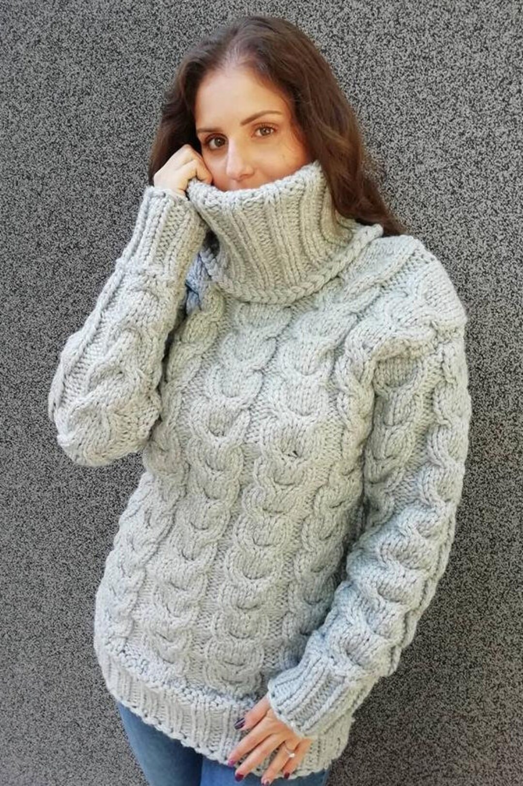 Made-to-order Unisex Gray Thick Sweater Hand-knitted - Etsy