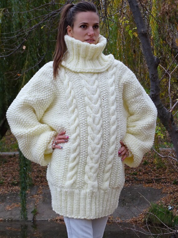 White Mohair SweaterHand Knit SweaterCrewneck | Etsy