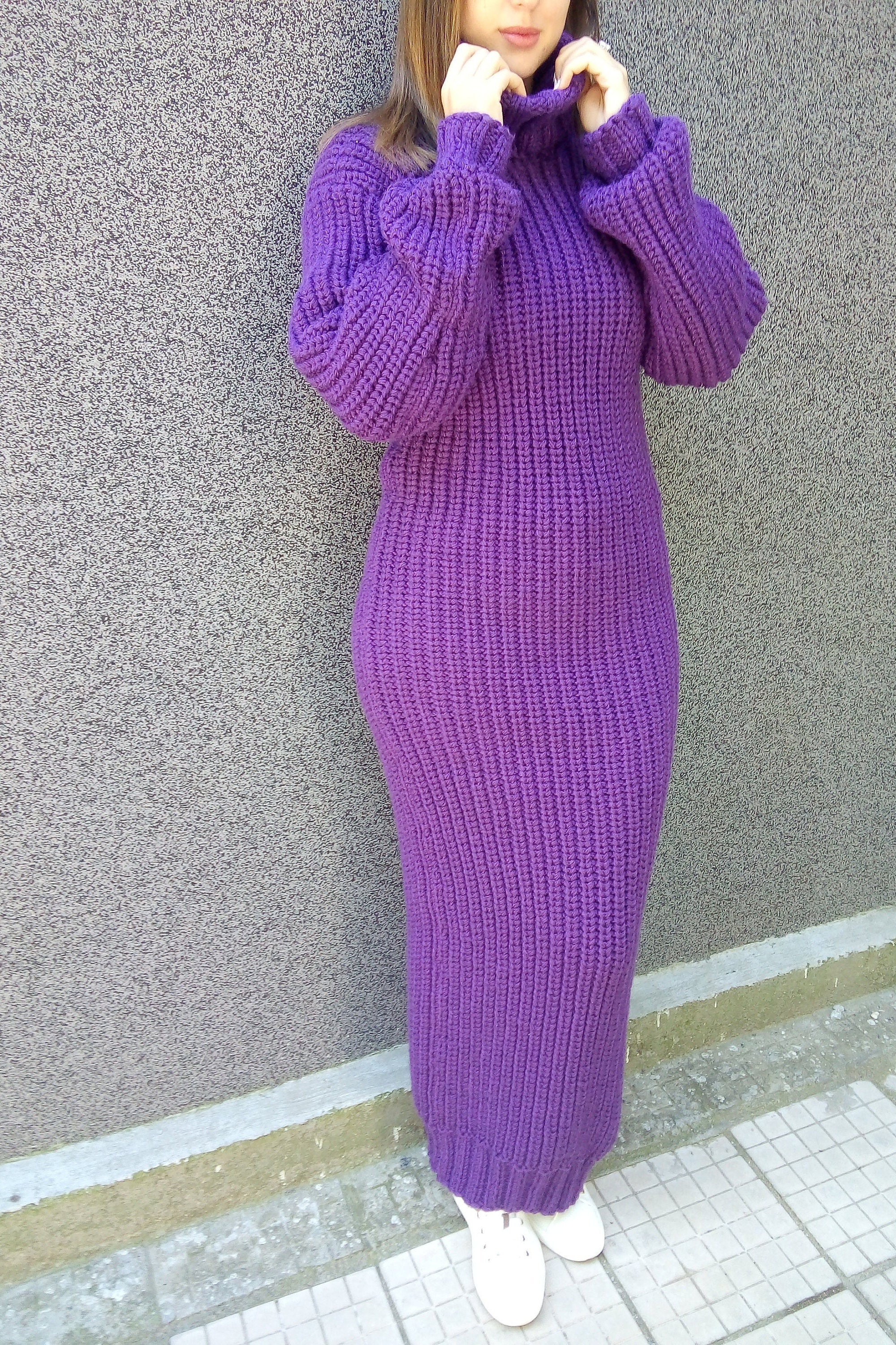 Wool Dress Knit Sweater Dress Turtleneck Maxi Dress Chunky Etsy