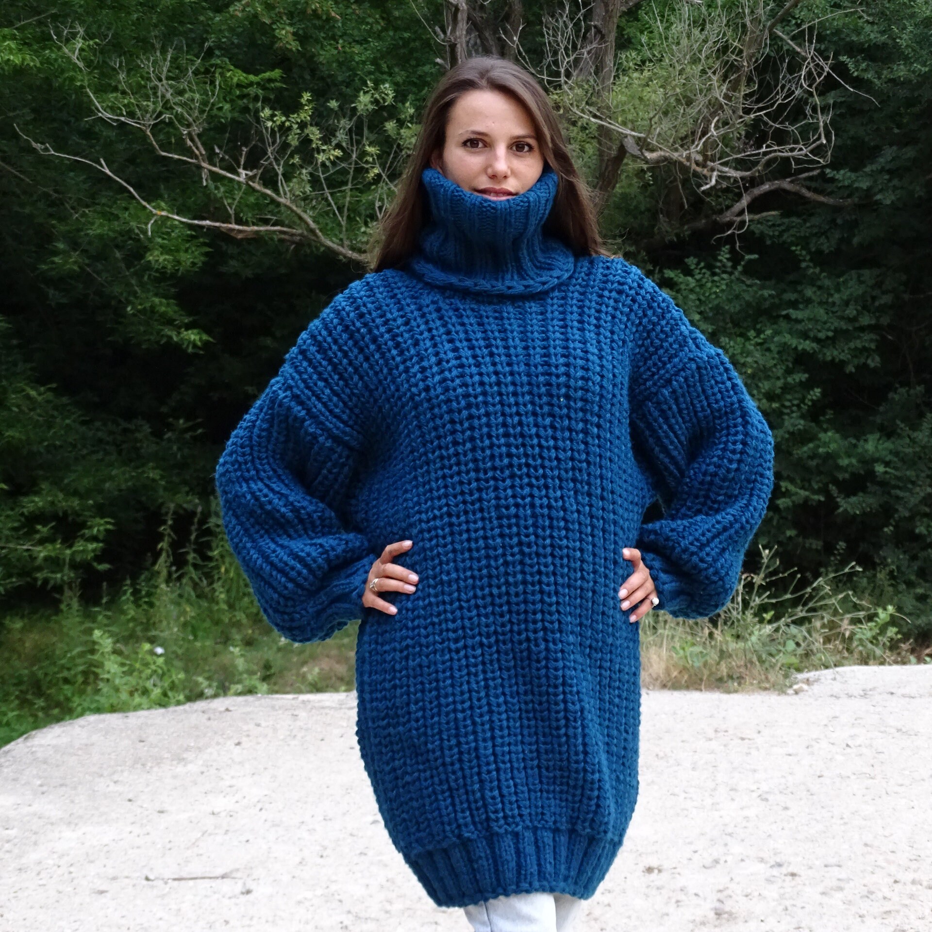 Blue Made-to-order Hand Knitted Unisex Blousewomen - Etsy