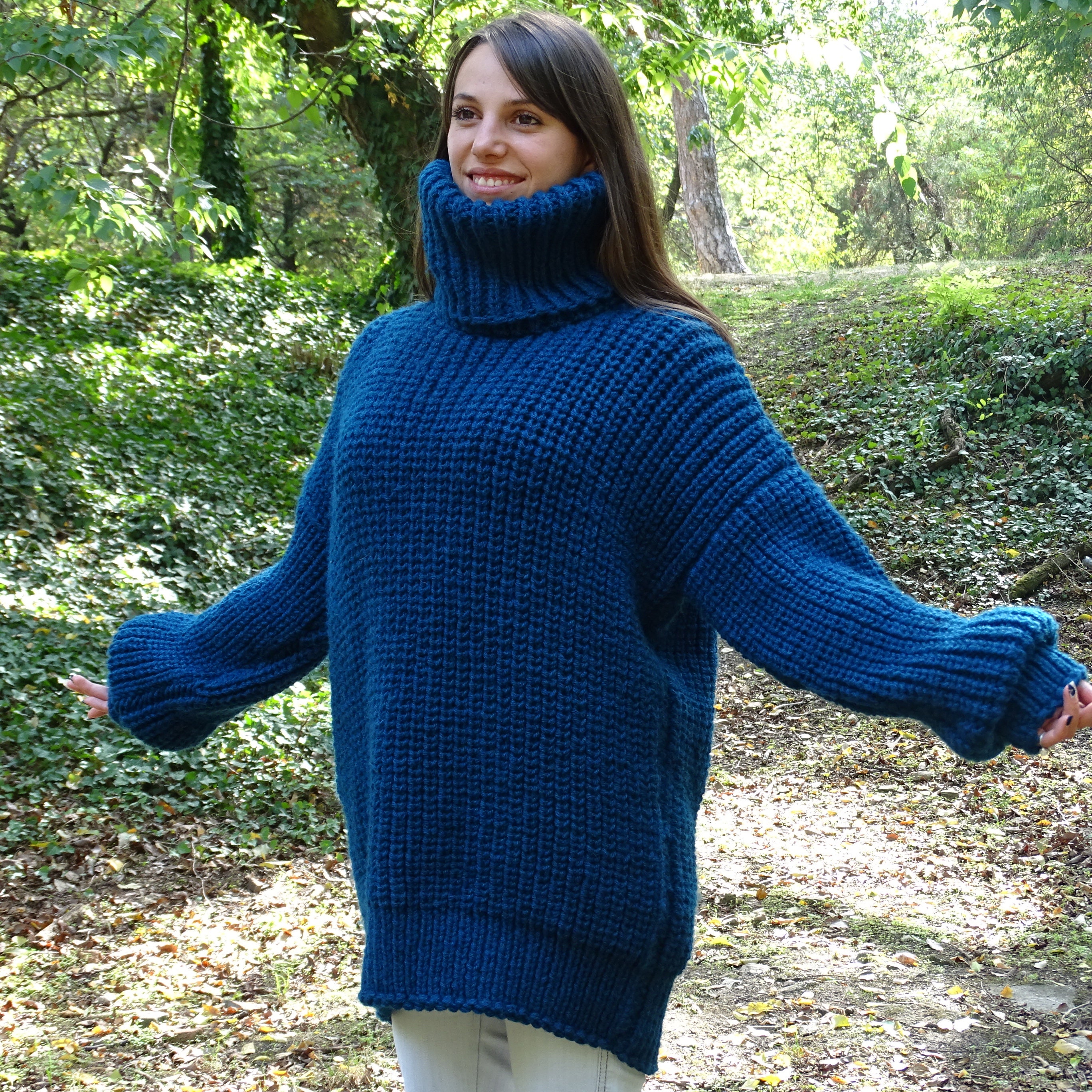6 Strands Blue Mohair Sweaterhand Knit Sweatercrewneck - Etsy