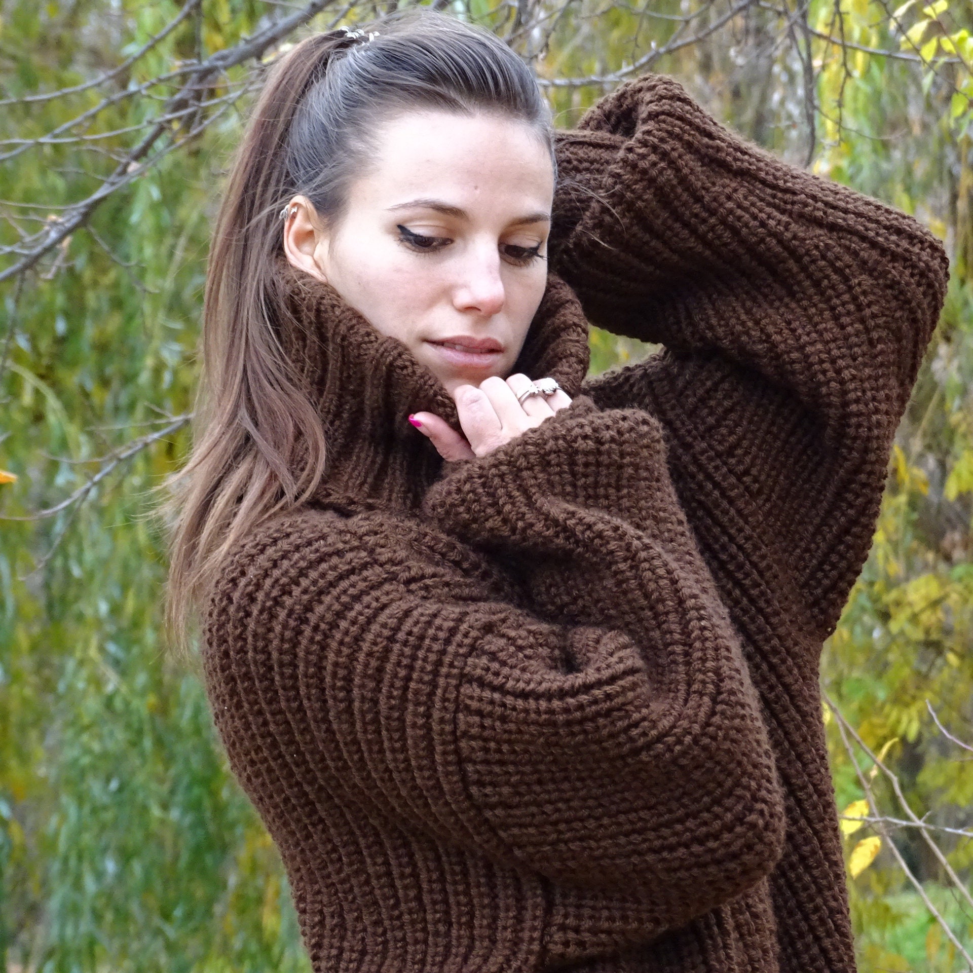 6 Strands Brown Mohair Sweaterhand Knit Sweatercrewneck - Etsy