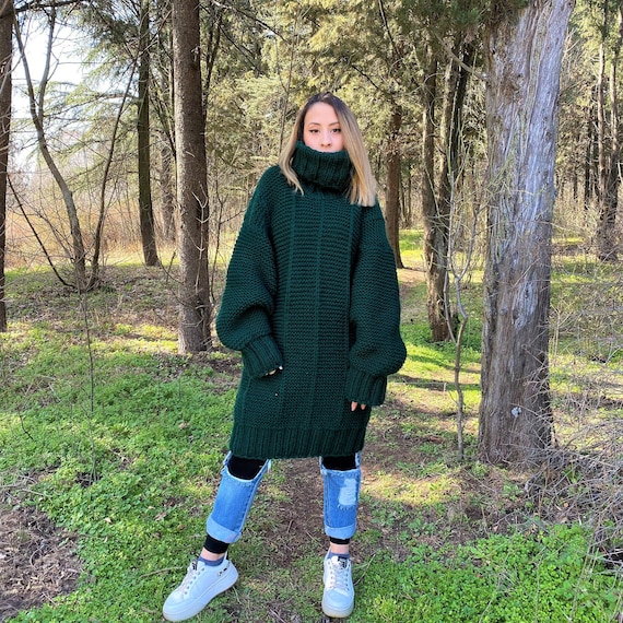4XL green Hand-knitted Sweater - Etsy