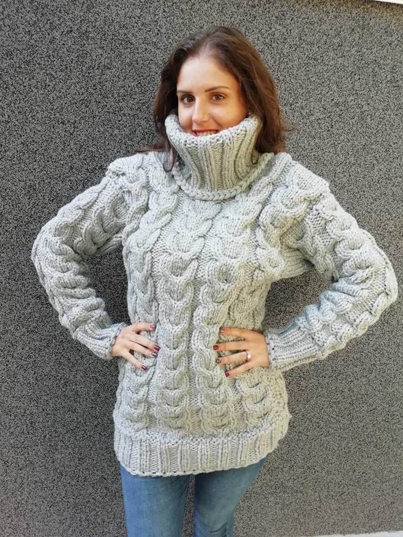 Made-to-order Unisex Gray Thick Sweater Hand-knitted - Etsy
