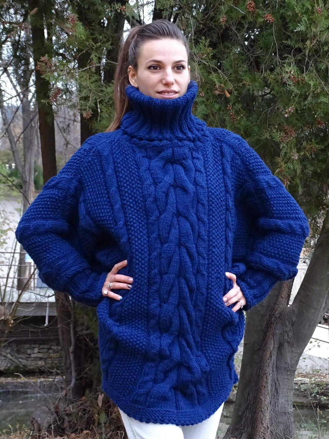 Blue Mohair Sweaterhand Knit Sweatercrewneck - Etsy