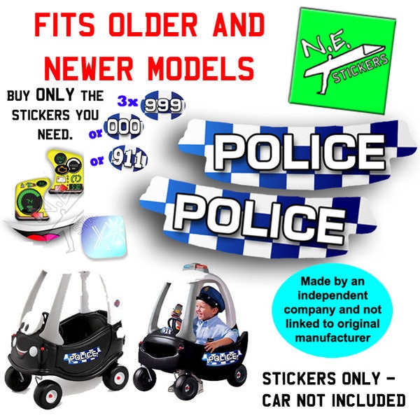 N.E.stickers new design decals sized TO FIT Little Tikes POLICE Cozy Coupe toy car ride-on cop car