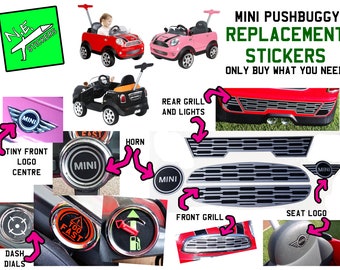 N.E.stickers new Decals Stickers SIZED TO FIT Kids Mini Pushbuggy Ride-on Toy car : Buy full set or individual items