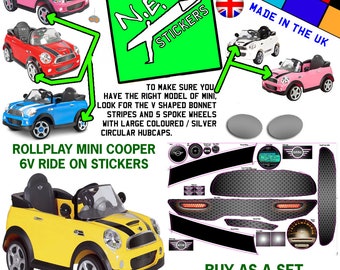 N.E.stickers new Decals Stickers SIZED TO FIT Kids Rollplay 6V Electric Mini Cooper S Ride-on Toy car :Buy full set / individual items