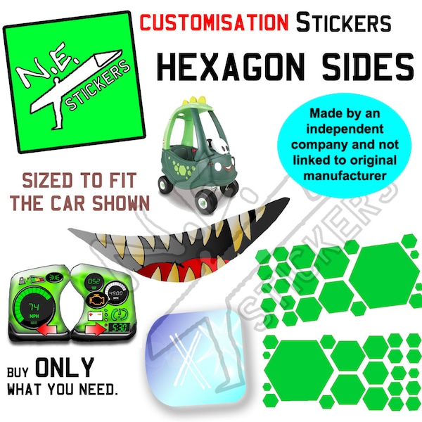 N.E.stickers new design decals SIZED TO FIT Little Tikes Dino Cozy Coupe toy car ride-on Dinosaur T-Rex