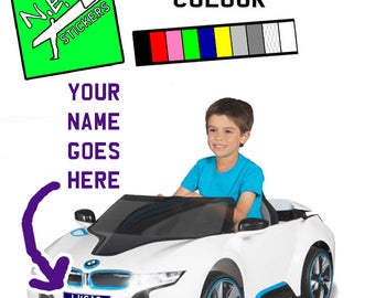 Personalised licence plate sticker to fit kids' electric Avigo BMW i8 6 or 12 Volt Ride On Toy Car number plate