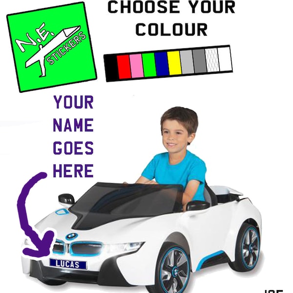 Personalised licence plate sticker to fit kids' electric Avigo BMW i8 6 or 12 Volt Ride On Toy Car number plate