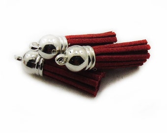 Dark Red Suede Tassels, Tassels Charms, Necklace Tassels, 3pcs Tassels, Tassels, Jewelry Making, DIY Tassel Pendant