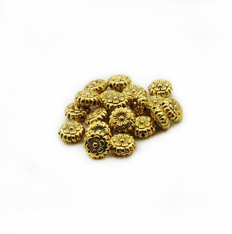 Jewelry Making 7mm Beads Tiny Flower Beads Spacer Beads Tiny Beads Antique Gold Beads DIY Spacer Beads 10 pcs Beads