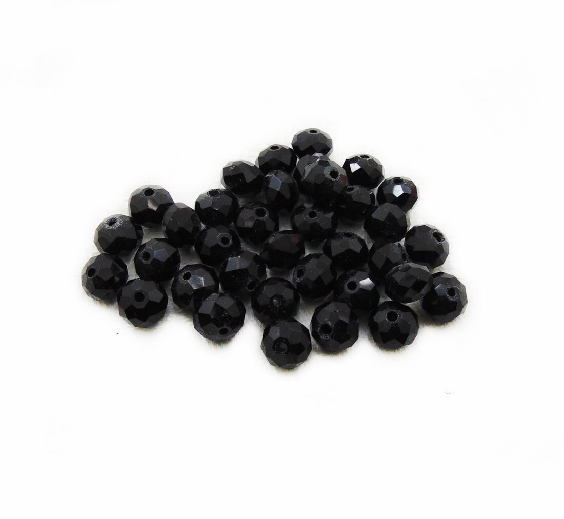 8mm Crystal Beads Black Crystal Beads Black Rondelle Beads - Etsy Ireland