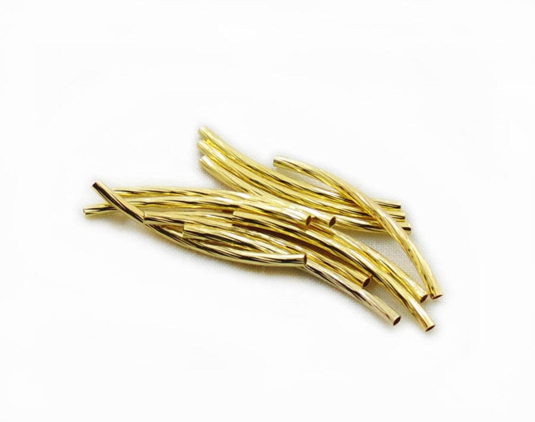 Brass Tube Beads, Gold Color Brass Tube Beads, Curved Tube Beads, Gold
