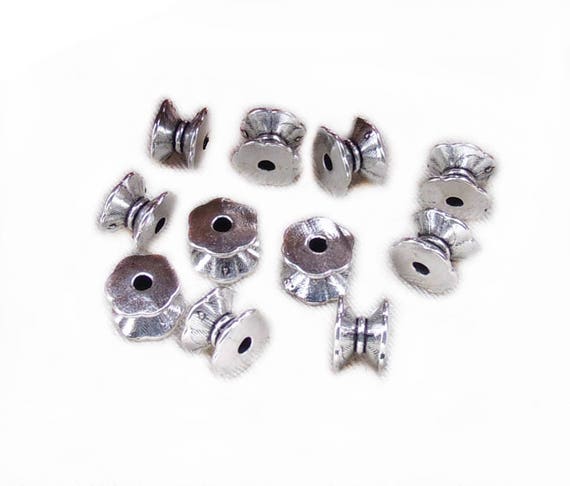 12Pcs Antiqued Silver Tone Tiny Flower Spacer Beads Charms 6mm