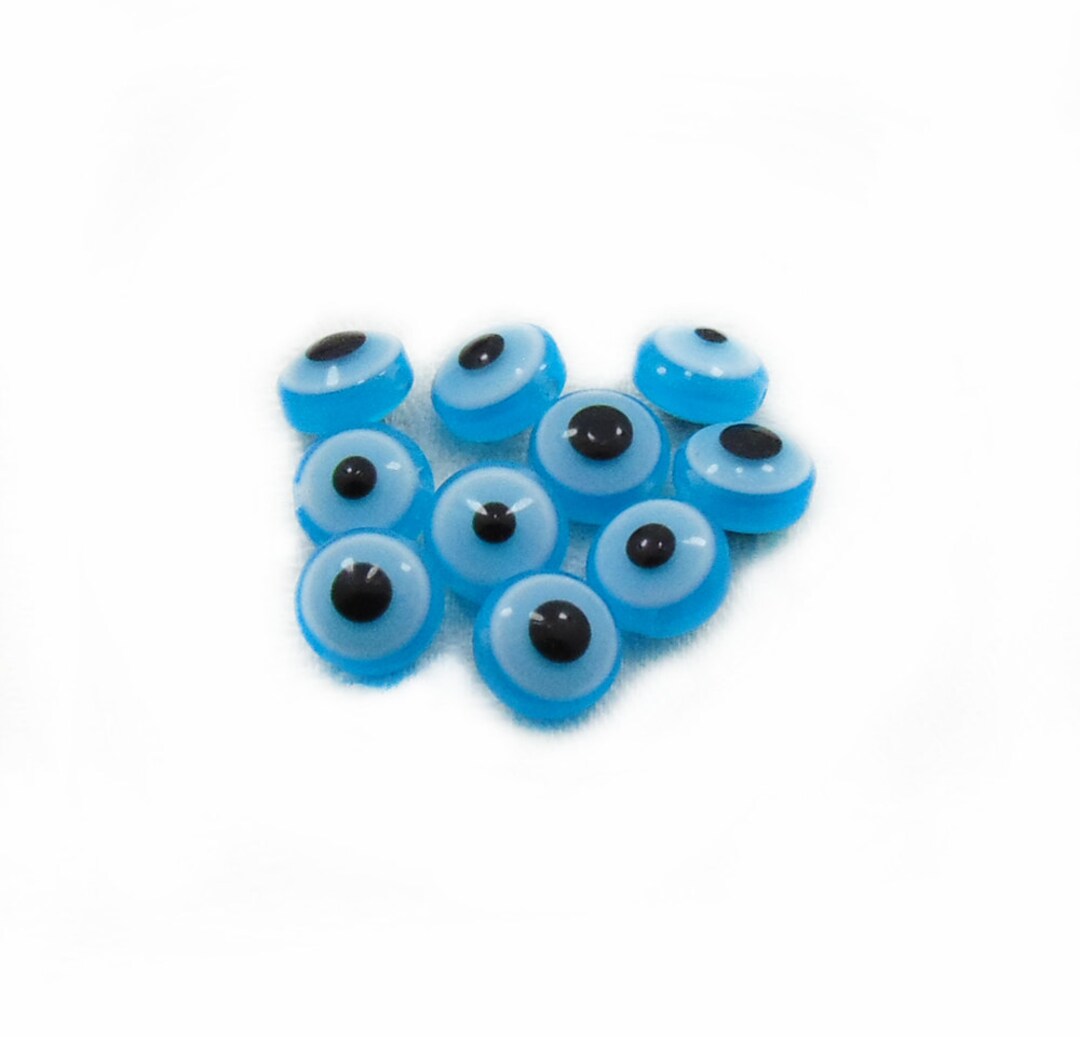 Flat Evil Eye Beads, 33pcs Beads, Acrylic Beads, Light Blue Beads, 10mm