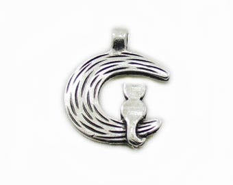 Crescent Moon with Cat Charm, Antique Silver Moon Charm, Dangle Charm, DIY Charm, 25x20mm Crescent Moon Charm, Jewelry Making, DIY Charms