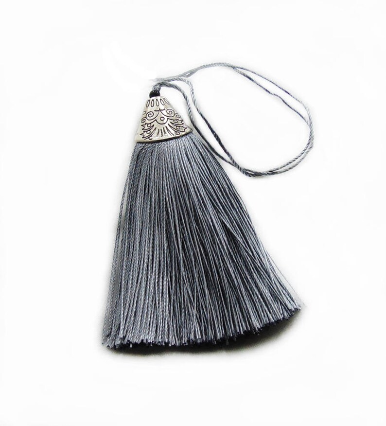 Long Gray Tassel 1 Pcs Gray Tassel With Silver Tone Cap Etsy