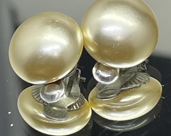 clip on earrings pearl button sterling silver vintage