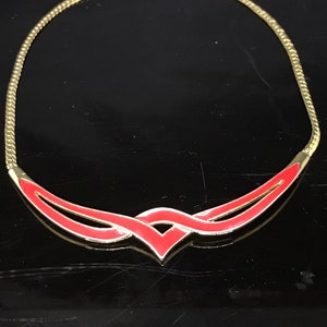Gold red  necklace vintage enamel