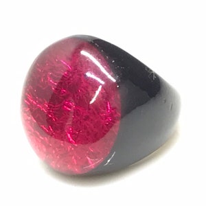 resin ring statement red foil domed lucite