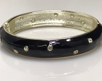 Zwart geëmailleerde armband met vintage diamantjes