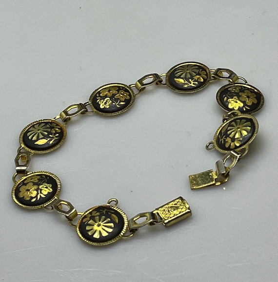 Vintage Damascene Toledo Style Bracelet Link Gold Floral - Etsy