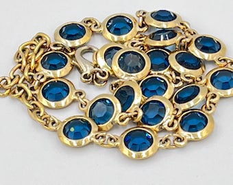 Blue bezel set crystal necklace vintage