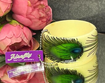 Green plastic bangle  peacock feather bnwt Firefly