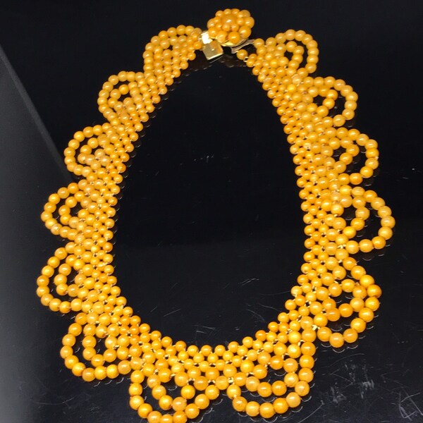 Vintage gelb gewebtes Halsband Halskette Kunststoff 1940er Jahre