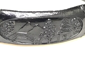 Oriental celluloid bangle moulded  Art Deco black