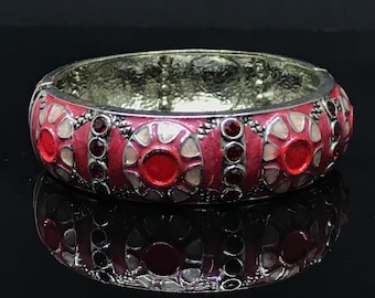 Pink enamel bangle vintage red hinged