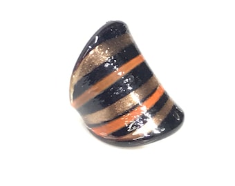 Gold glass ring vintage statement striped Murano
