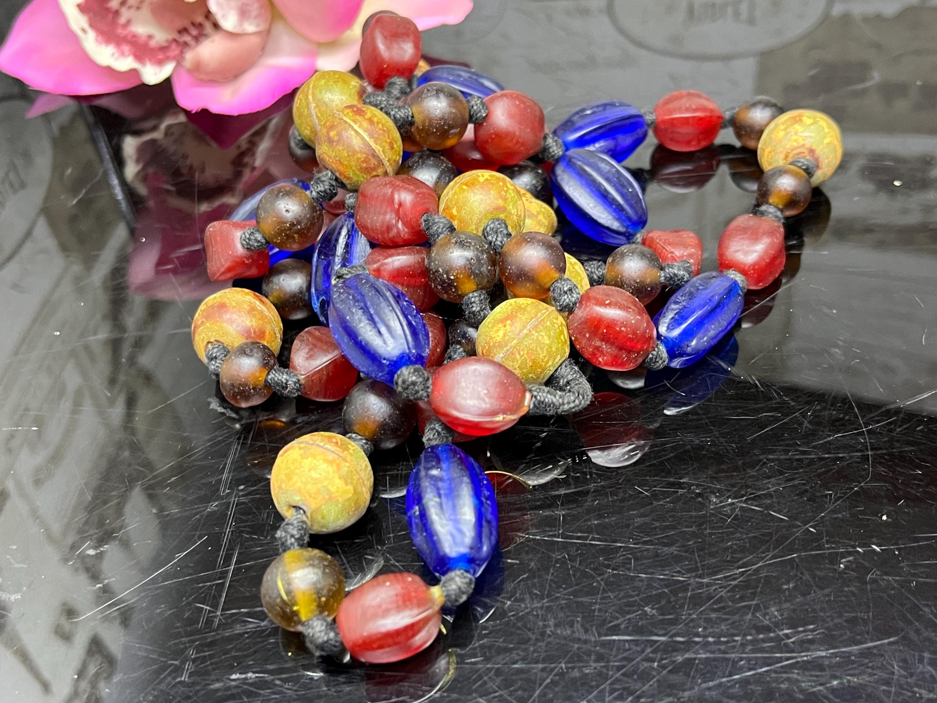 Collier Vintage Perles De Verre Style African Trade - Occasion, Bon état, Bijou Ethnique