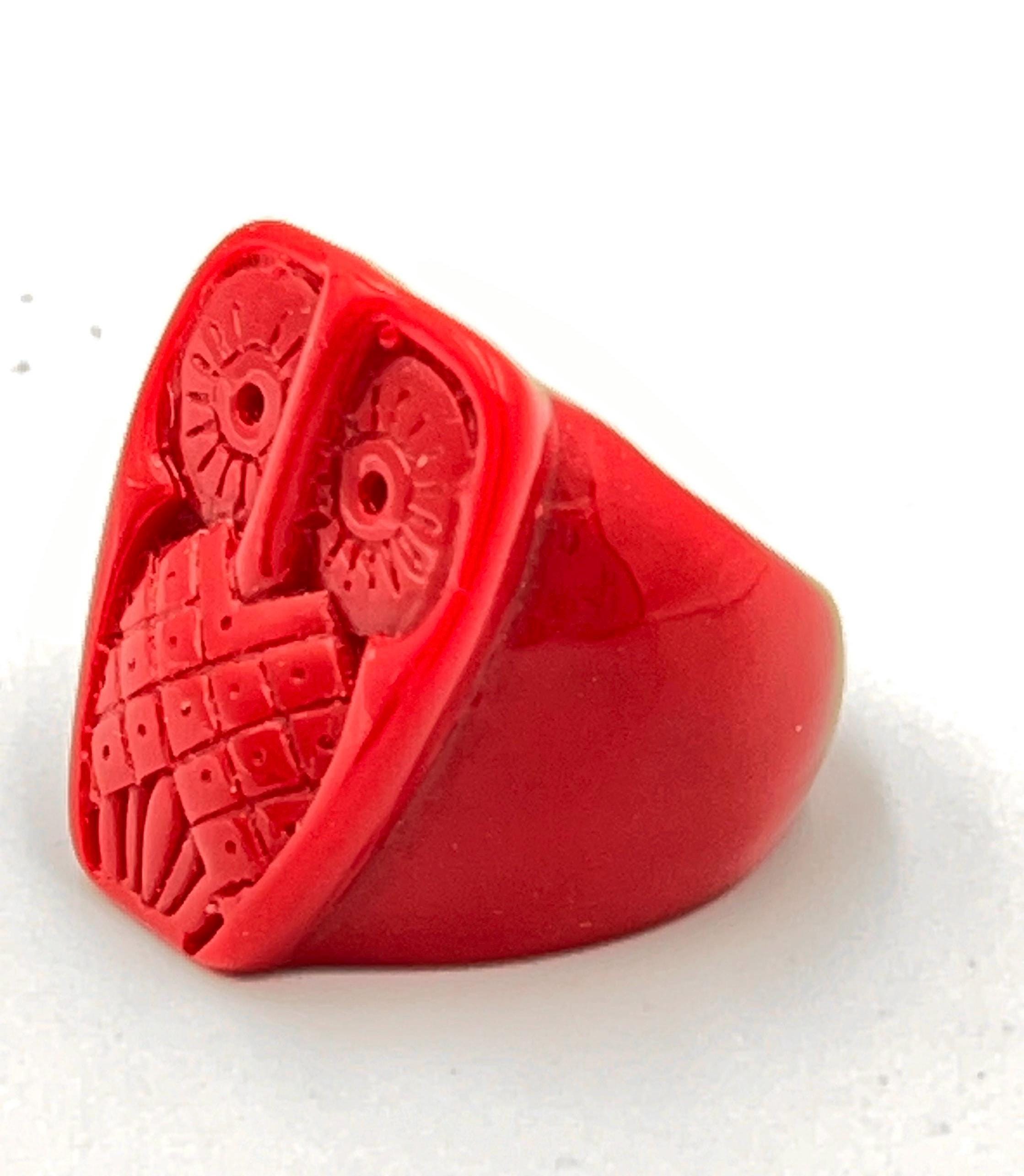 Red  carved owl lucite ring vintage statement