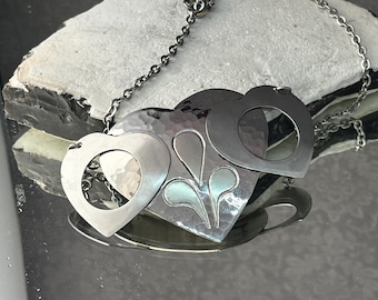 Vintage Moda handmade silver necklace heart retro