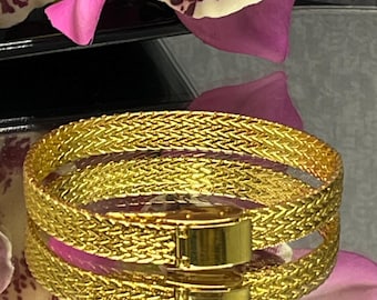 vintage gold plated mesh bracelet bangle flat link