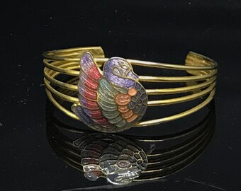 Vintage cloisonné bangle swan gold rainbow