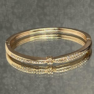 Diamanté bangle gold bracelet hinged crystal