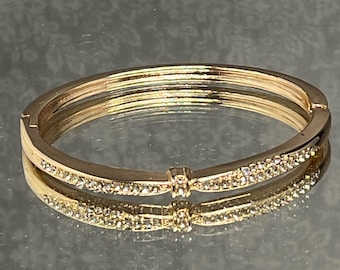 Diamanté bangle gold bracelet hinged crystal
