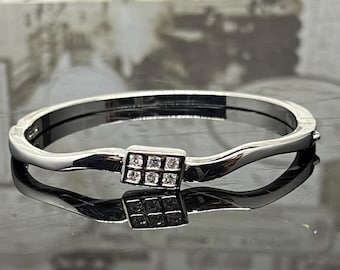 Silver bangle hinged modern diamante curved  clip