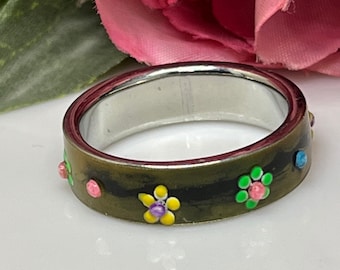 enamel ring vintage crystal floral sterling silver unusual
