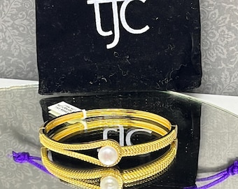 gold bracelet hinged pearl statement bnwt new