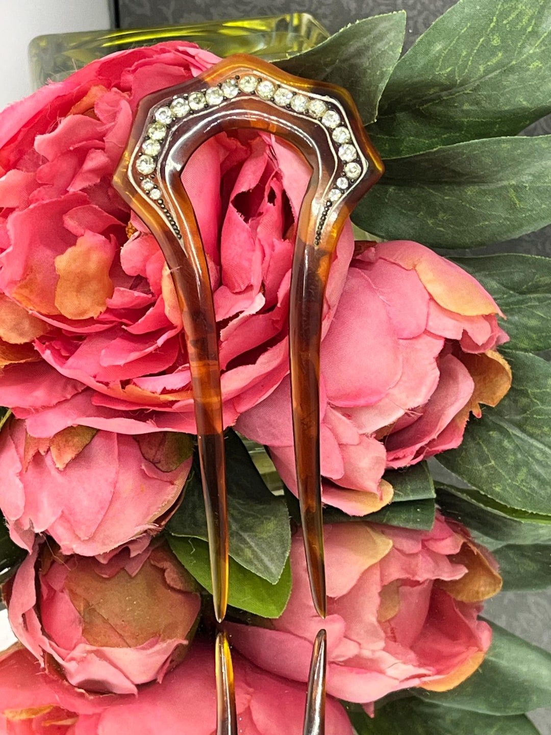 Art Deco Hair Comb Faux Tortoiseshell Diamanté - Etsy display picture 3