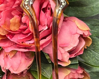 Art deco hair comb faux tortoiseshell diamanté
