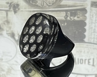 Black ring domed statement lucite glitter silver