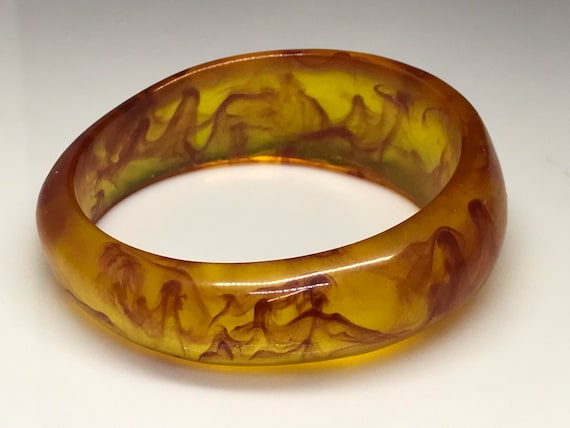 Bracelet Jonc En Bakélite Orange Ambré - Style Vintage - Largeur 2,5 Cm