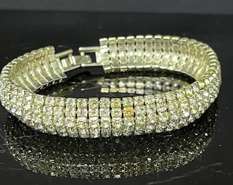 Vintage rhinestone bracelet silver tone 5 row