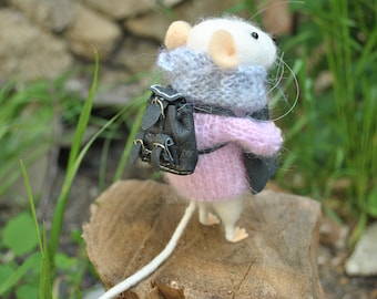 Muis in trui naald vilten dier voelde muizen vilten muis met boek Waldorf vilten wol dieren vilt ornamenten muis Doll wol speelgoed Tiny